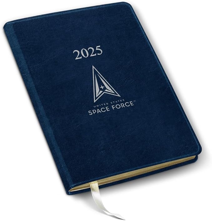Gallery Leather Desk Monthly Planner 2025, Elegantly Bound Calendar Planner and Notebook with Stylish Gold-Gilded Page Edges, 18 Months - Acadia Navy - US Space Force - 8 x 5.5 ”