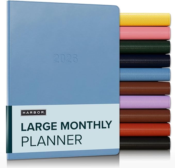 Harbor Large Monthly Planner 2025-2026, Calendar Planner and Notebook, Durable Faux Leather, 14 Months, 96 Pages, Softcover & Lightweight - Cambridge Reef Blue - 9.75x7.5"