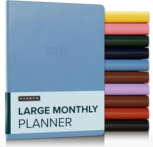 Harbor Large Monthly Planner 2025-2026, Calendar Planner and Notebook, Durable Faux Leather, 14 Months, 96 Pages, Softcover & Lightweight - Cambridge Reef Blue - 9.75x7.5"