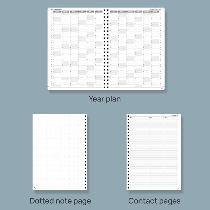 POPRUN 2026 Daily Planner One Page A Day - [A4 Large Size 8.25" x 12" -Spiral Hard Cover], Agenda 2026 Hourly Appointment Book with Monthly Calendar, Pen Holder, Ivory Paper -Black