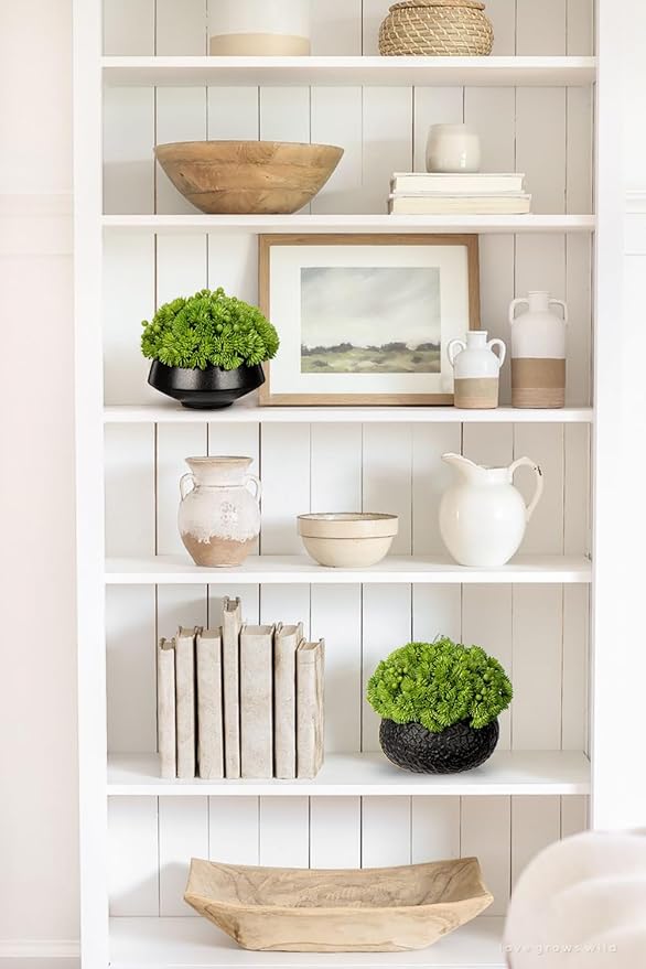 Briful Succulents Plants Artificial in Ceramic Pots Fake Succulent Arrangement with Black Bowl Planter Large Faux Succulent Plants for Home Bathroom Shelf Desk Table Indoor Decor