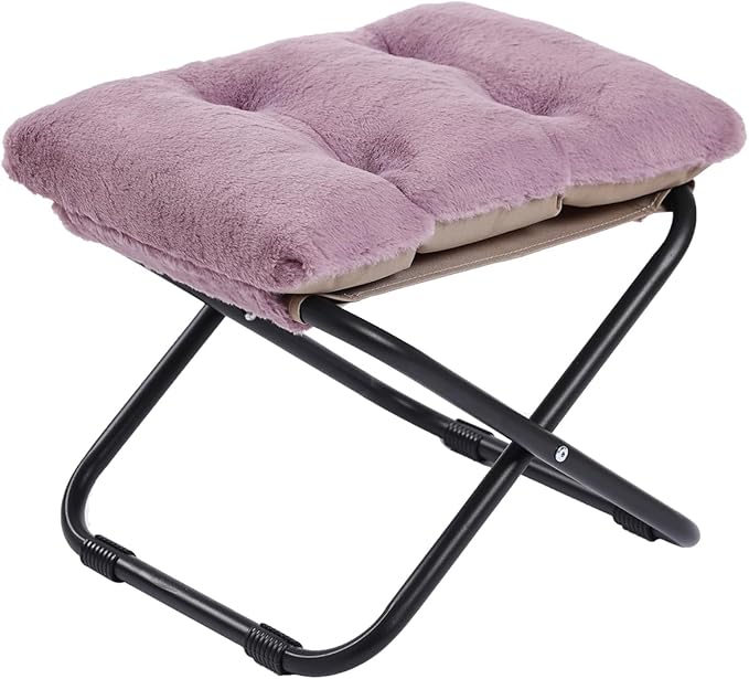 LITA Folding Footrest Stool, Portable Ottoman Foot Rest, Upholstered Small Foldable Ottoman Stool with Detachable Thick Cotton Cushion Padded Sofa Stool for Living Room, Bedroom, Plush Purple