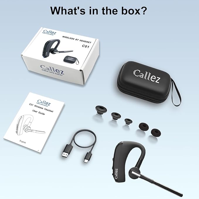 Callez Bluetooth Headset V5.0, Bluetooth Earpiece with CVC8.0 Dual Mic Noise Cancelling Wireless Headset for iPhone Android Cell Phone Trucker Business Office Work, Clear Chat