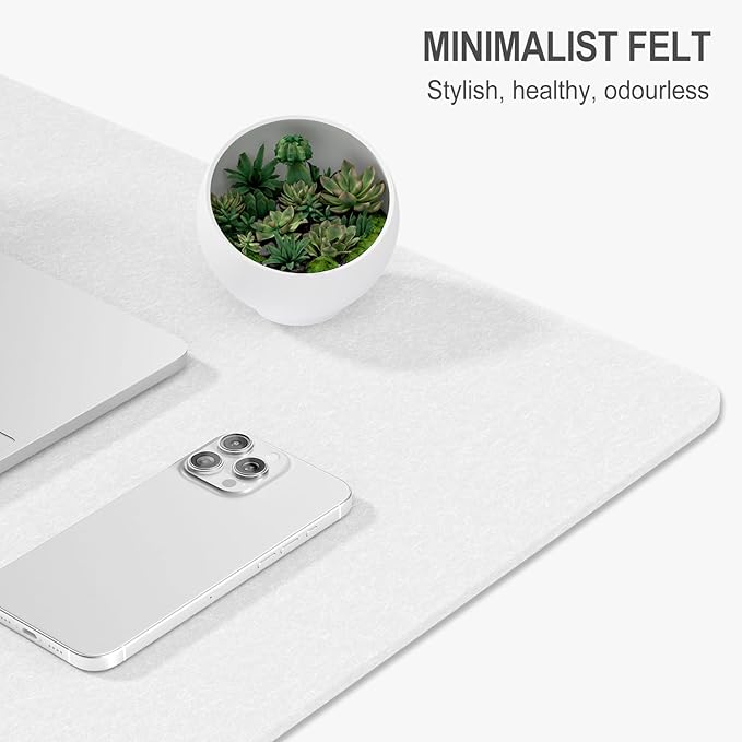 Auhoahsil Felt Desk Mat, Minimalist Large Mouse Pad XL 31.5 x 11.8 in, Desk Matt for Desktop, Keyboard, Laptop, Computer, Office, Work from Home, Gaming, White