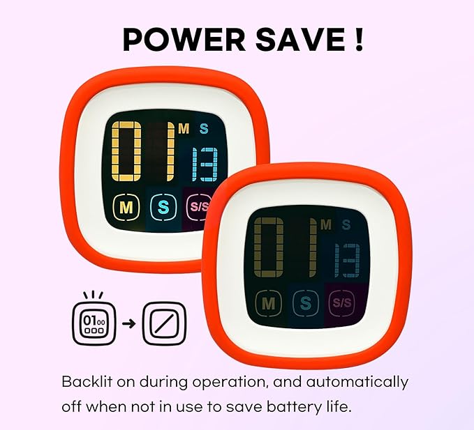 Digital Kitchen Timer, Countdown, Countup, Protective Rubber case, Large Display with Color Bold Digits, Touch Control, Backlit, Magnetic Kickstand, Loud Alarm, Auto Memory (Hot Rose)