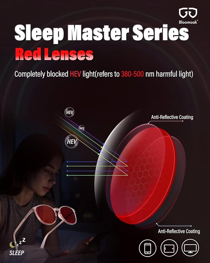 Bloomoak 99% Orange Blue Light Blocking Glasses,Retro Trendy Round Style,Relieve Eye Fatigue,Improve Sleep For Screens/Games