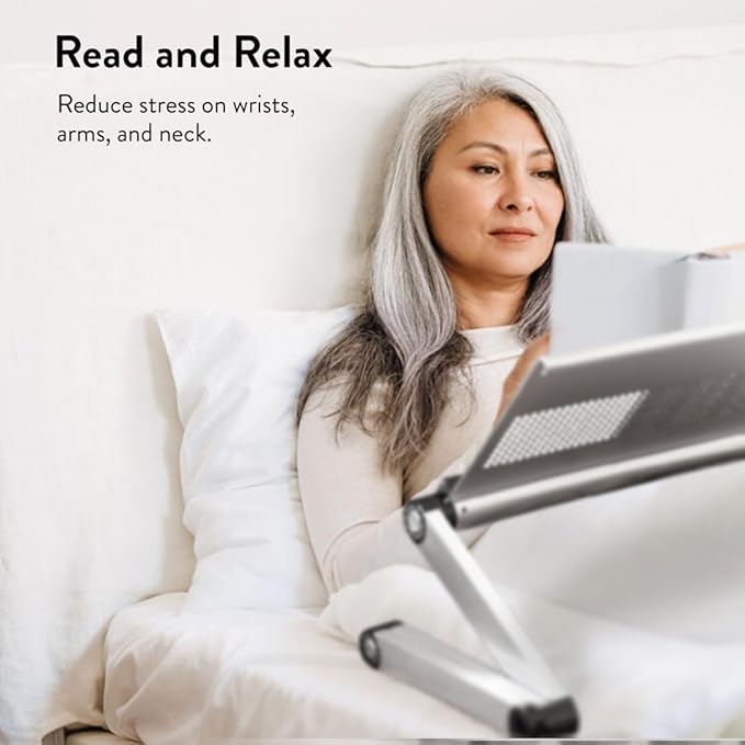 Uncaged Ergonomics Adjustable Book Holder, Tablet & Laptop Stand, Aluminum Portable Reading Stand for Textbooks & Cookbooks, Recipe Holder for Kitchen Counter, Silver