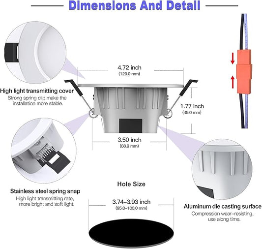 4" Smart Recessed Lighting 10 Pack, Multicolorred, Dimmable, 2700K~6500K, CRI80+, 4 Inch Color Changing Bluetooth Mesh LED Ceiling Light, RGB Canless Retrofit LED Downlight