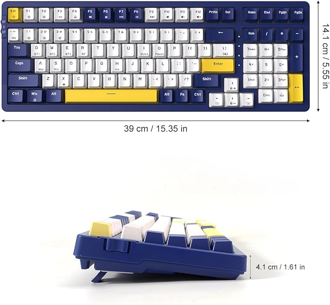 Wireless Mechanical Keyboard, Triple Mode 2.4G/USB-C/BT Gaming Keyboards 100 Keys Ice-Blue Backlit, Red Switch Keyboard | Rechargeable Mechanical Gaming Keyboards | Blue/White/Yellow