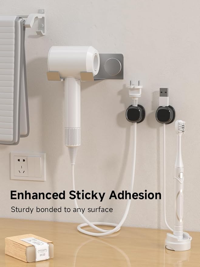 9 Pack Cord Organizer, Spring Cable Management, Adhesive Cute Cable Holder Clips, Phone Charger Wire Keeper for Desk Nightstand Car Office (9-Pack Black)