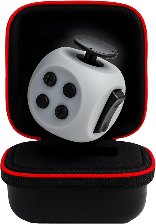 PILPOC theFube Fidget Cube, 6-Sided Stress Relief Infinity Cube for Adults & Kids, Boosts Concentration, Mindfulness Aid, Silent & Audible Modes, Includes Carry Case for Portability (Charcoal)
