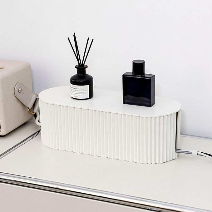 White Cable Box Organizer, Plastic Cord Hider Box with Lid for Desk and Floor, Power Strips Cover for Home, Office, Computer, TV, School, Kitchen, Surge Protector Cover (Small)