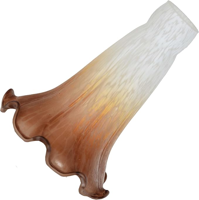 Bieye LS09S Lily Flower Blown Glass Lampshade (White Brown, Opening I.D. 0.87" x O.D. 1")
