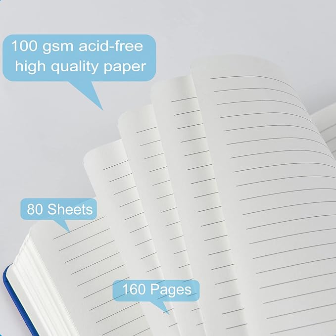 Mototo Journal Notebooks Classic College Ruled Notebooks Hardcover Leatherette Lined Journals for Office Home School Business, 8.3 x 5.5 inch, 100GSM Thick Paper, 160 Pages (Multicolor, 12 Pack)