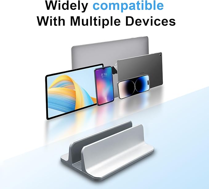 Vertical Laptop Stand Holder, Desktop Aluminum Stand for MacBook with Adjustable Dock Size, Fits All MacBook, Surface, Chromebook and Gaming Laptops (Up to 17.3 inches), Silver