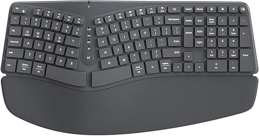 Bow Split Ergonomic Keyboard Wireless with Cushioned Wrist & Palm Rest, Wireless 2.4G/Bluetooth/Wired USB-C, Comfortable Natural Typing, Compatible with Windows/Mac/PC/Laptop, Space Grey