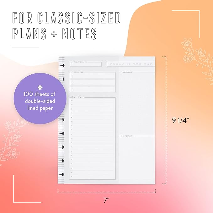 Happy Planner Plans + Notes Planner Refill Paper, 100 Sheets of Lined and Dashboard Layout Notebook Paper for Journals, Classic Size, 7"x 9.75"
