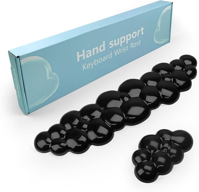 Gel Cloud Keyboard and Mouse Wrist Rest, Cute Wrist Support and Arm Support Keyboard Rest for Keyboard and Mouse Typing Pain Relief，Suitable for Office/Computer/Laptop/Gaming (Transparent Black)