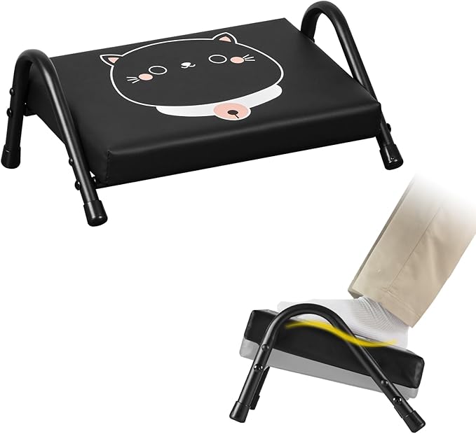 Foot Rest for Under Desk at Work,Ergonomic Foot Rest for Office Use, Heights,Relieving Pain in Lower Back, Hip, Knee(Black with Kitten) (Black and Kitten)