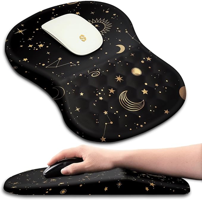Ergonomic Wrist Rest Support Mouse Pad, Massage Design Relief Carpal Tunnel Pain, Entire Memory Foam Non-Slip, Computer Mouse Pads for Wireless, Starry Sky