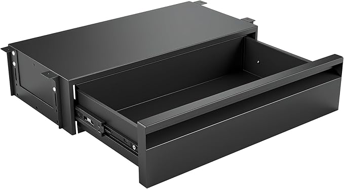 POPMOON 16 Inch Under Desk Drawer,Adjustable Height,Under Desk Drawer Slide Out, Metal Storage Drawer with Cable Management for Office & Home,Matte Black