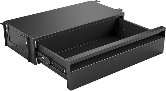 POPMOON 16 Inch Under Desk Drawer,Adjustable Height,Under Desk Drawer Slide Out, Metal Storage Drawer with Cable Management for Office & Home,Matte Black
