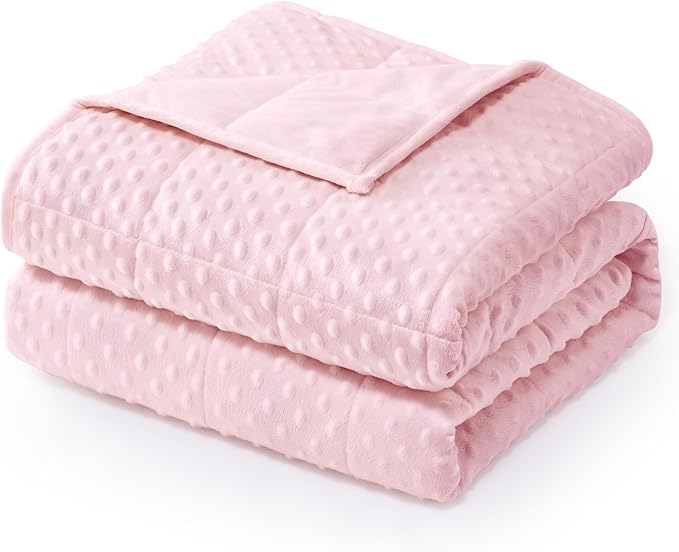 Wemore Minky Dot Weighted Blanket for Adults Twin Size 15 lbs, Soft Cozy Heavy Blanket for Stress Relief and Sleep Promotion, Breathable Blanket for All-Season with Glass Beads, Pink 48 x 72 inches