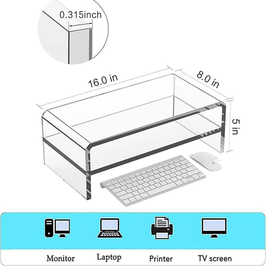 Acrylic Monitor Stand, 2 Tier Computer Monitor Stand Riser，16 inch Acrylic Computer Monitor Stand Riser for iMac, PC, Desktop, Laptop, TV Screen with Extra Storage Space Home Office