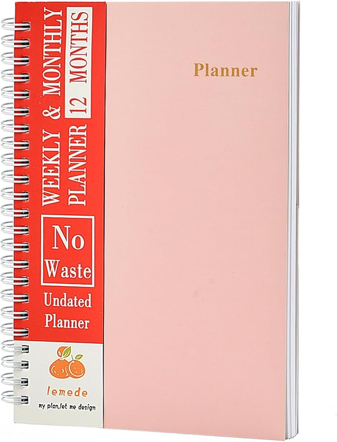 LEMEDE No Waste 12 Months Undated Planner Weekly and Monthly Planner, Weekly To Do List Notepad with Storage Pocket, A5 Undated Planners for Women & Men, Home Office Desk Accessories and Supplies