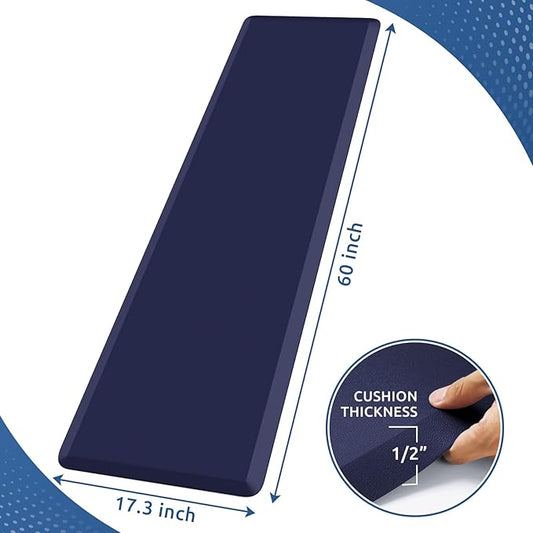 KitchenClouds Kitchen Mat Cushioned Anti Fatigue Kitchen Rug 17.3"x60" Waterproof Non Slip Kitchen Rugs and Mats Standing Desk Mat Comfort Floor Mats for Kitchen House Sink Office (Blue)