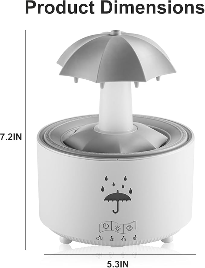 Humidifier for Bedroom, 7-Colors Led Rotating Umbrella Waterfal Humidifier with Water Droplet, 300ML Cute Desk Humidifier Aroma Diffuser with Remote,Timer Settings, Auto Shut-Off