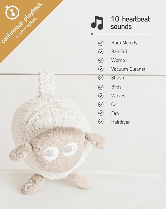 Rechargeable Ewan Deluxe, Beige | Baby & Toddler White Noise Sound Machine | Cry Sensor & Nightlight | 10 Soothing Sounds | Continuous or Timer Playback | Machine Washable