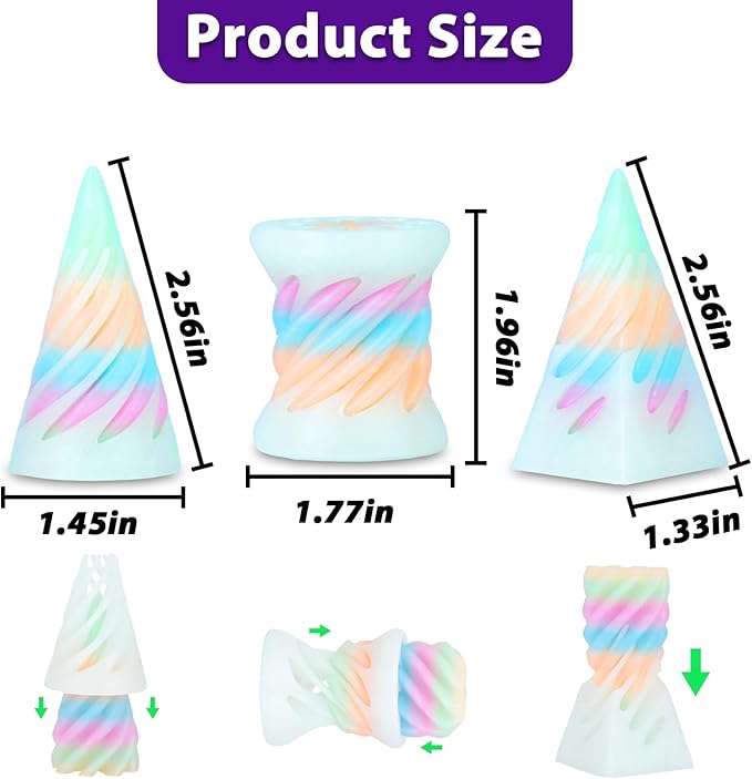 3 Packs Impossible Spiral Cone Fidget Toys,3D Printed Pyramid Passthrough Sculpture,Mini Sensory Toy for Stress Relief Anxiety,Desktop Decor Gifts for Adults & Kids (Fluorescent Rainbow Blue)