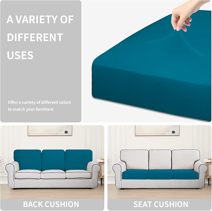 Easy-Going 100% Waterproof Chair Oversized Sofa Seat Cushion Slipcovers Couch Cushion Cover Stretch Furniture Protector for Kids, Pets (3-Piece Oversized Sofa Cushion, Peacock Blue)