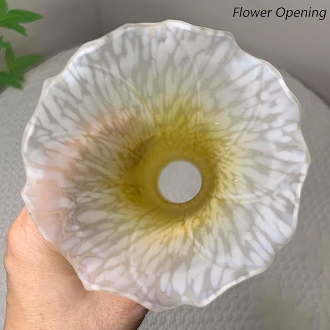 Bieye LS19 Lily Flower Blown Glass Lampshade (Yellow White, Opening I.D. 1.26" x O.D. 1.5")