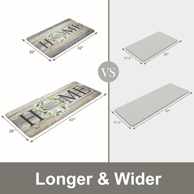 KIMODE Anti Fatigue Mats for Kitchen Floor,Farmhouse Rugs Sets of 2,Cushioned Carpet Non Slip for Laundry,Wide Memory Foam Runner for Sink Office,Grey 20"x47"+20"x32"