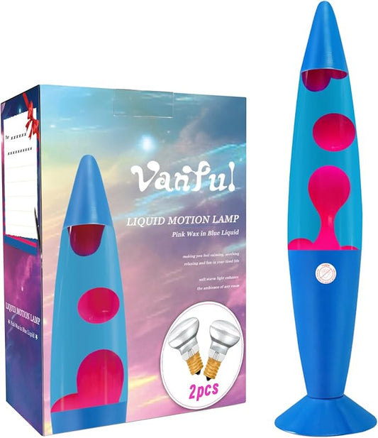 Liquid Motion Lamp Large Adored by Adults and Kids for Years, Motion Lamp with Pink Wax in Blue Water for Boys Girls Bedroom Office Decor, Relaxing Mood Light for Night Birthday Party