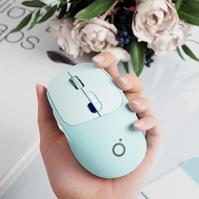 EWEADN Q5 Wireless Mouse, Bluetooth & 2.4G Quiet Computer Mouses with 1600 DPI, Battery Level Display, Ergonomic Office Mouse,6 Button Portable Cute Cordless Mice for Laptop/PC/Mac- Blue