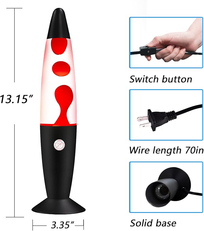 Red Magma Liquid Motion Lamp with Black Base and Cap for Adults Kids Night Light Lamp Decoration for Living-Room Bedroom Christmas Thanksgiving Day