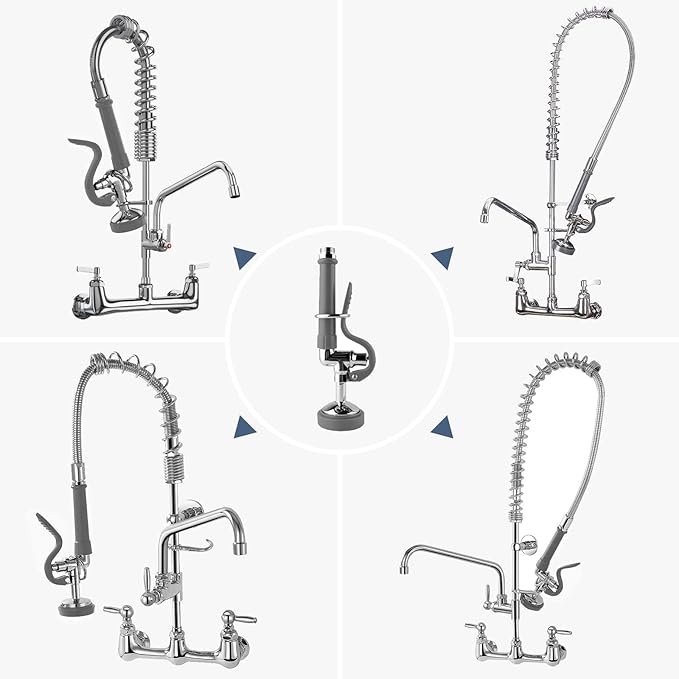 Pre Rinse Sprayer Commercial Sink Sprayer Head,1.42GPM Spray Valve Dish Spray Nozzle with Ergonomic Handle, Commercial Faucet Parts for Commercial Kitchen Sink,Chrome Finished（Gray）