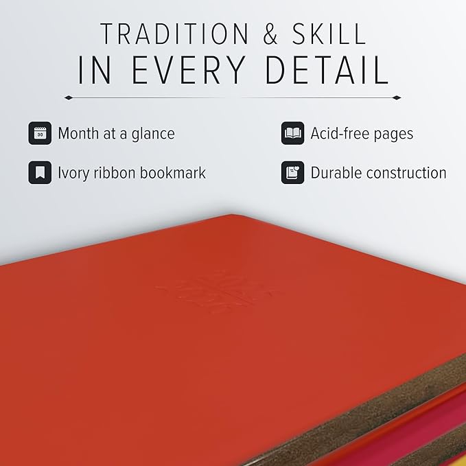 Gallery Leather Academic Planner 2025-2026, Teacher and Student Weekly Monthly Planner, Elegantly Bound Calendar with Gold-Gilded Page Edges, 18 Months - Floral Latte - 9x7"