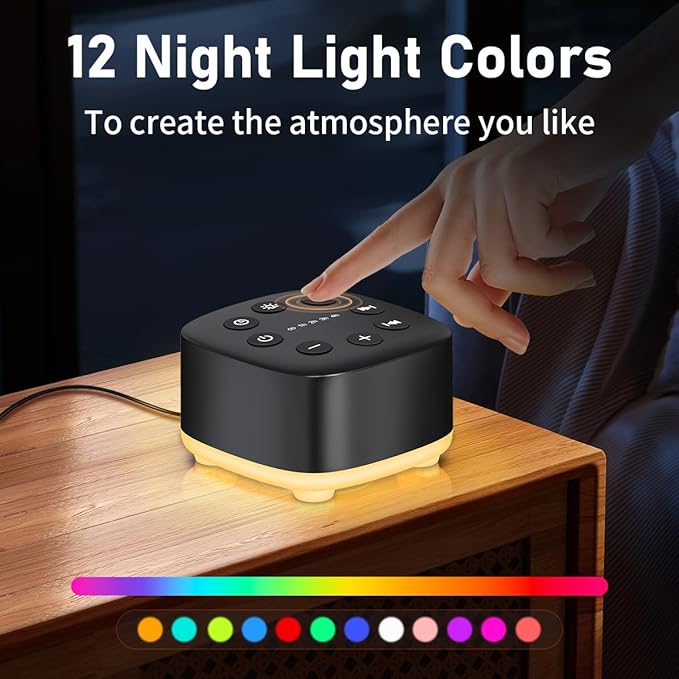 Meditation White Noise Sound Machine 30 Soothing Sounds with 32 Volume Control 12 Night Light 5 Timers Portable Sleep Machine for Travel Powered by AC or USB Sleep Therapy for Baby Kids Adults (Black)