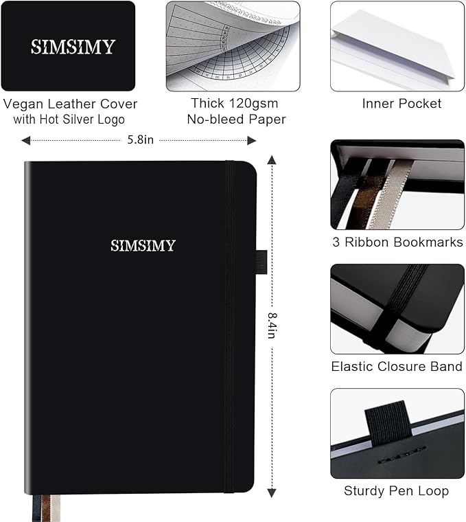 Premade Bullet Dotted Journal with Undated Weekly Monthly Planner, Pre-made Dot Grid Journaling Aesthetic Notebook for Goals Gratitude Budget Exercise Habits Mood Sleep Tracker - 12 Month