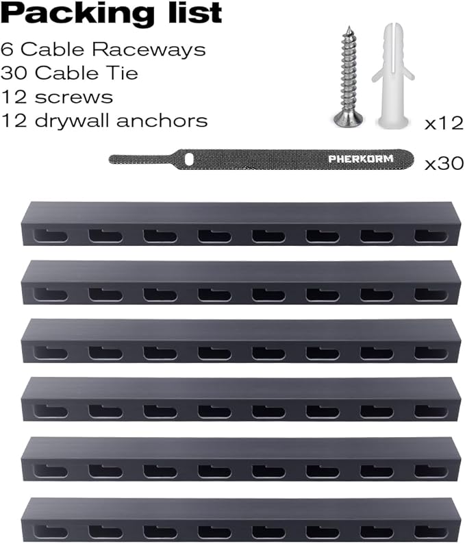 Cable Raceway Kit, PHERKORM Cable Management Under Desk, Integrated Connection Cover Cable Organizer, Cord Organizer for Hiding Computer, TV,Network - 6x15.4inch Black.