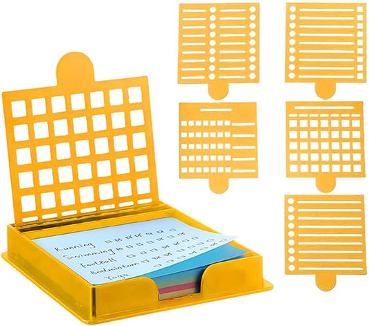 Sticky Note Holder Compatible with Post It Notes, 3x3 Sticky Note Stencil Dispenser with Template, Sticky Note Line Stencil and Holder with Five Line Box Drawing Template for Home and Office (Yellow)