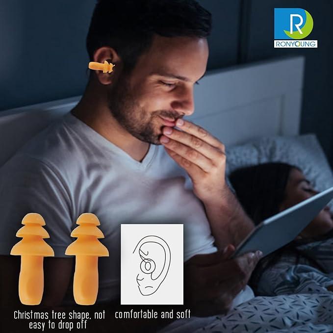 RONYOUNG 100 Pairs Corded Ear Plugs Reusable Silicone Earplugs Sleep Noise Cancelling for Hearing Protection