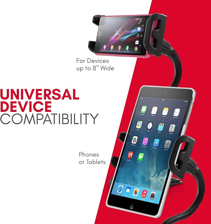 Macally Adjustable Gooseneck Tablet Holder & Phone Clip - Works with Phones & Tablets up to 8” - Flexible Phone Holder & Tablet Mount with Clip On Clamp for Desks up to 1.75” Thick (CLIPMOUNT),Black