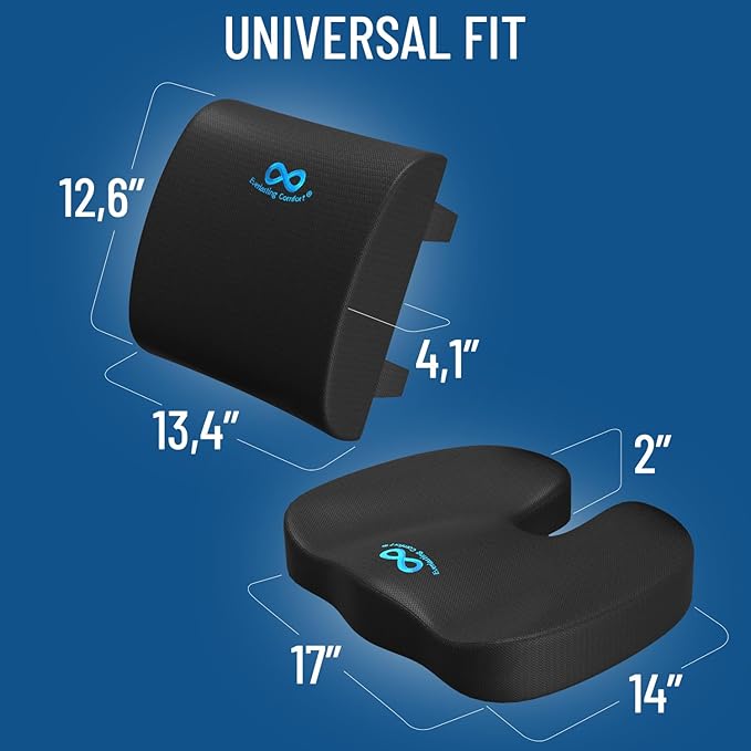 Everlasting Comfort Doctor Recommended Memory Foam Seat Cushion for Office Chairs & Car Seat - Ergonomic Office Desk Accessories for Tailbone Pain Relief, Sciatica & Back Support