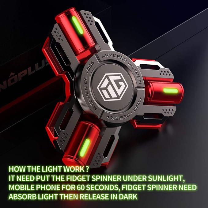 Fidget Spinners, Fidget Spinner Gifts for Adults and Teens, Stress Anxiety ADHD Relief Figets Toy, Metal Finger Hand Spinner Toys with Luminous Light, Spinner Absorb Solar Light Then Release in Dark