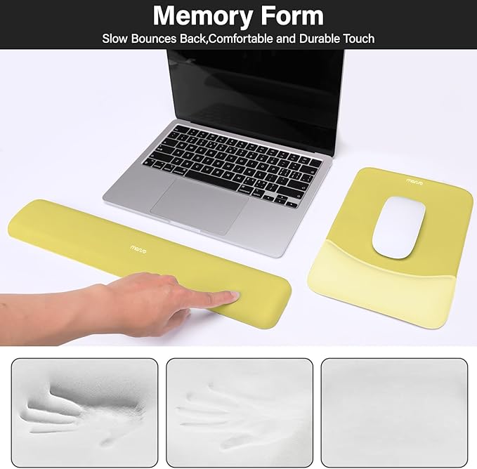 MOSISO Wrist Rest Support for Mouse Pad&Keyboard Set, Rectangular Ergonomic Mousepad Non-Slip Base Home/Office Pain Relief&Easy Typing Pad with Neoprene Cloth&Raised Curved Memory Foam, Yellow